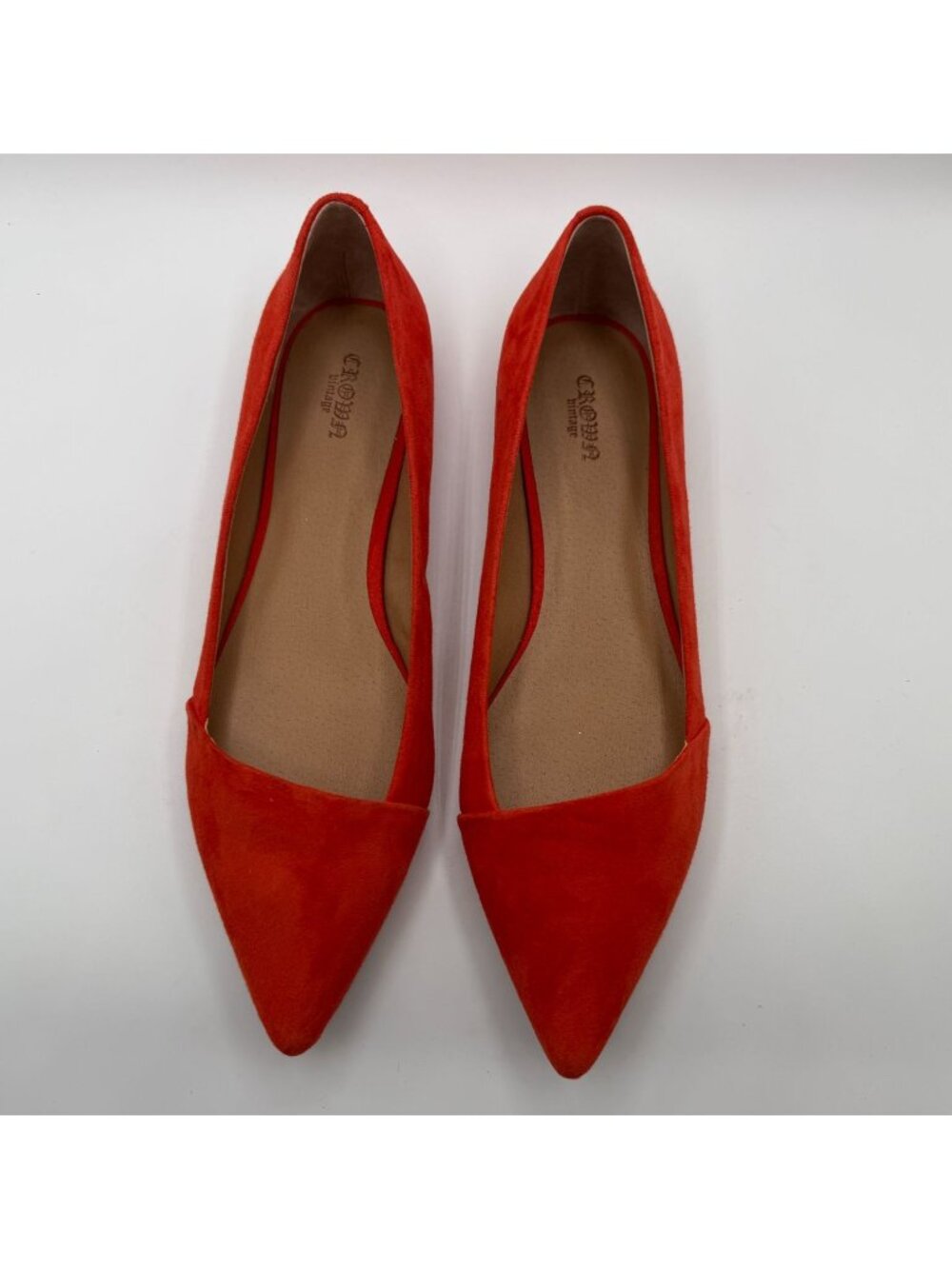 Crown Vintage Noelle Ballet Flats Women Size 10M Orange Suede Pointe Toe Shoes - Picture 3 of 15